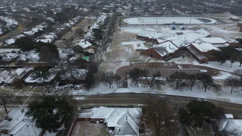 School complex, residential blocks and adjacent track in suburbs Dallas Stock Footage 327601414