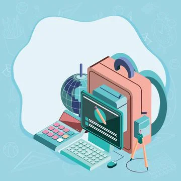 School computer and bag Stock Illustration