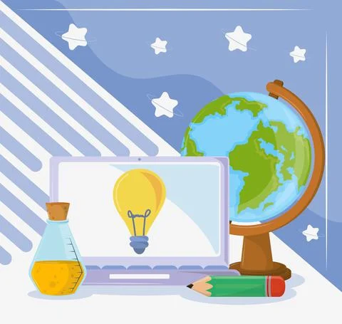School computer with map Stock Illustration