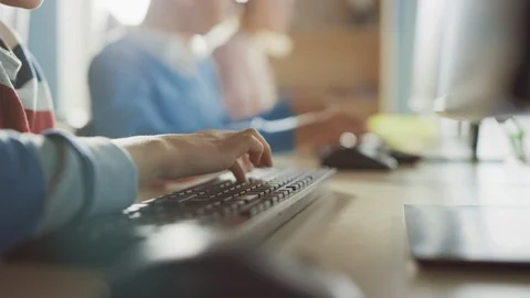 School Computer Science Classroom: Smart Little Schoolchildren Working on PC Stock Footage 119359806