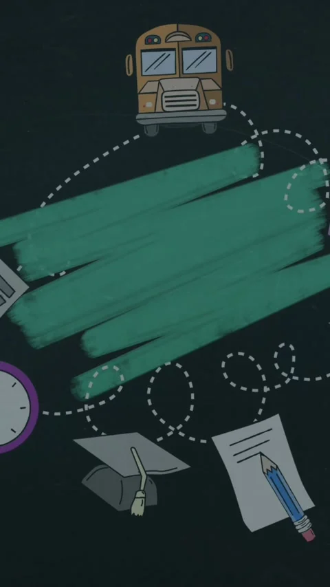 School concept icons against green chalk marks Stock Footage 343498053