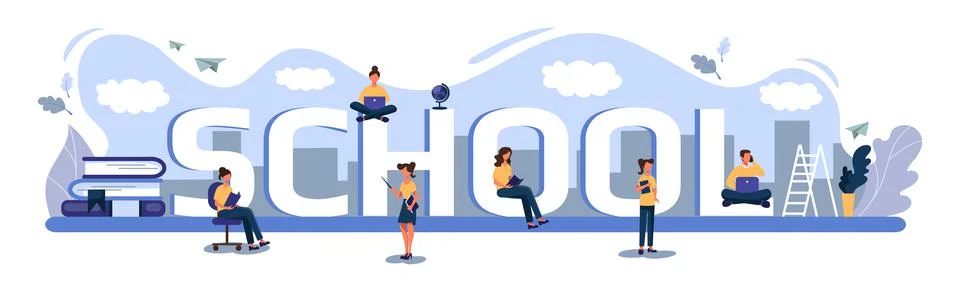 School concept panoramic web template for advertising - Vector 库存插图