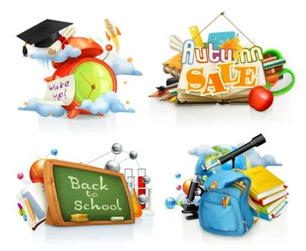 School concepts, 3d vector set Stock Illustration