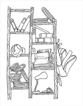 School corner. A mess. Coloring. Vector Stock Illustration