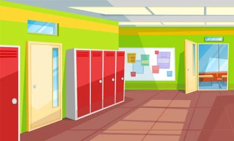 School Corridor Classroom Interior Style Hallway Illustrazione stock