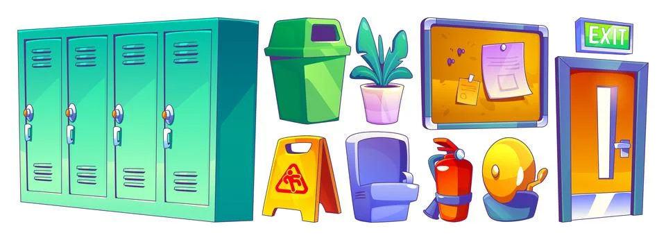 School corridor design elements set Stock Illustration