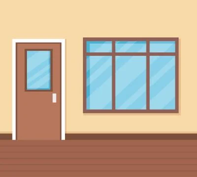 School corridor with door and window Ilustración de archivo