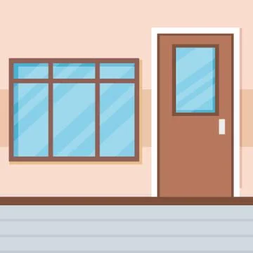 School corridor with door and window Ilustración de archivo