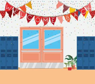 School corridor with lockers scene Stock Illustration