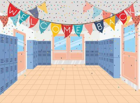 School corridor with lockers scene Stock Illustration