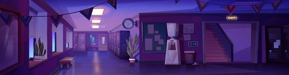 School corridor night view Stock Illustration