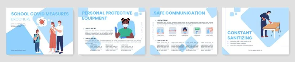 School covid measures flat vector brochure template Stock Illustration