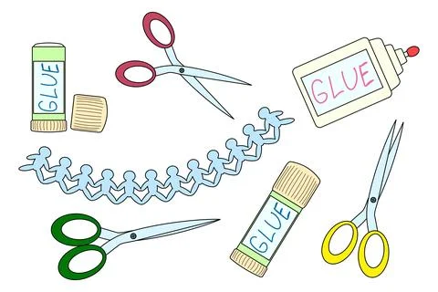 School Craft Set - Scissors, Glue and Paper Chain イラスト素材