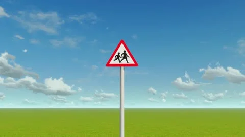 School Crossing Roadside Warning Sign Stock Footage 22323348