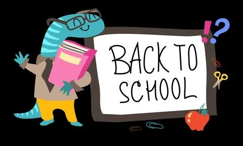 School cute template cartoon. Back to school vector banner design with colo.. Stock Illustration