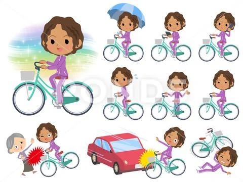 School dark skin girl purple jersey city cycle Stock Illustration