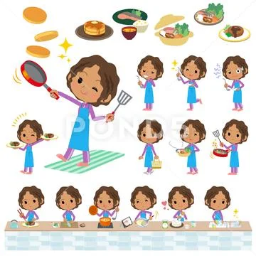School dark skin girl purple jersey cooking Stock Illustration