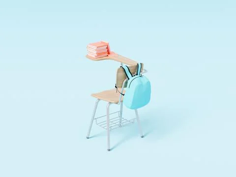 School desk with backpack and textbooks Stock Photos