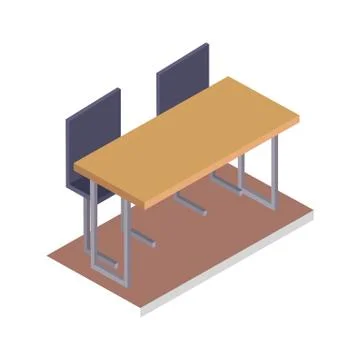 School Desk with Chairs Three Dimensional Vector Stock Illustration