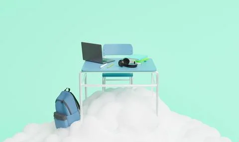 School desk on a cloud Stock-Illustration