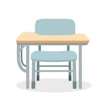 School desk icon in cartoon flat style. Education chair and table vector il.. Stock Illustration