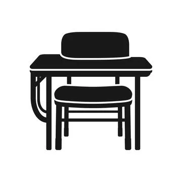 School desk icon in cartoon flat style. Education chair and table vector il.. Stock Illustration