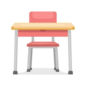 School desk icon in cartoon flat style. Education chair and table vector il.. Stock Illustration