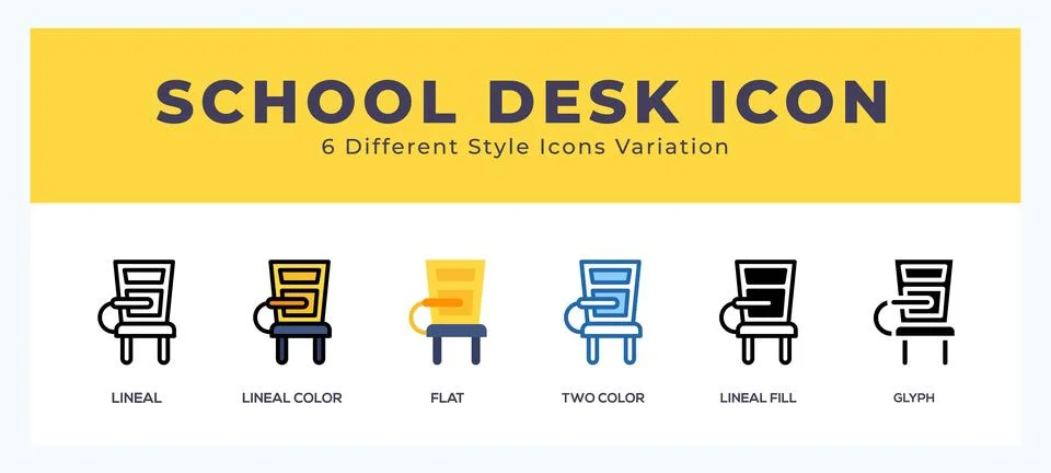 School desk icon set with different styles. Vector illustration. Stock Illustration