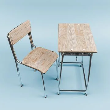 School desk isolated on blue background Stock Illustration