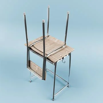 School desk isolated on blue background Stock Illustration