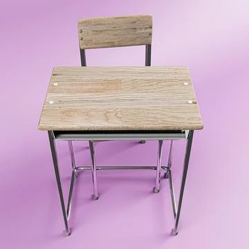 School desk isolated on pink background Stock Illustration