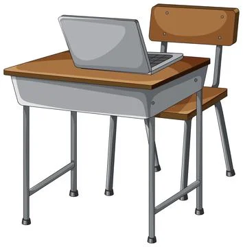 School Desk with Open Laptop Vector Illustration Stock Illustration