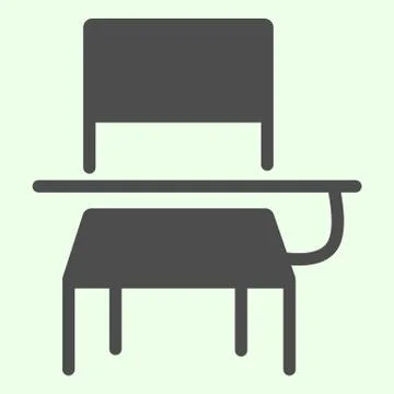 School desk solid icon. Classroom student table and chair glyph style pictogram Stock Illustration