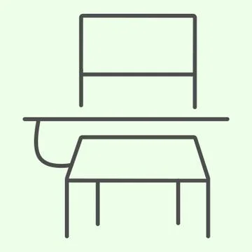 School desk thin line icon. Classroom student table and chair outline style Stock Illustration