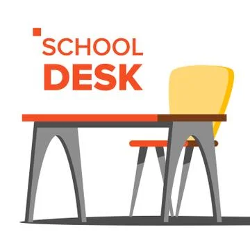 School Desk Vector. Empty Table, Chair. School Education Concept. Isolated Flat Stock Illustration