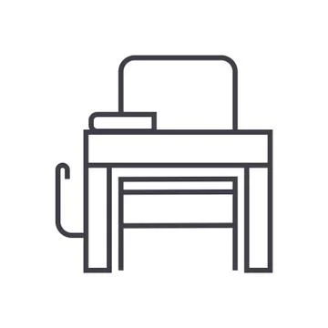 School desk vector line icon, sign, illustration on background, editable strokes Stock Illustration