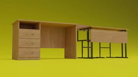 School Desk with yellow background Illustrazione stock