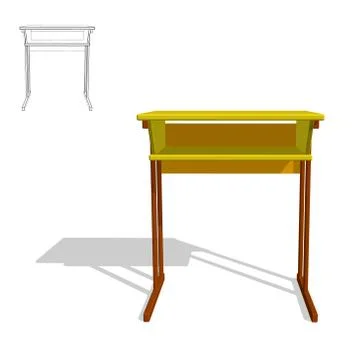 School desk.Isolated on white. 3d Vector illustration.Back view. Stock Illustration