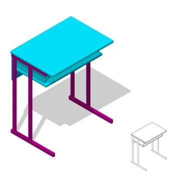 School desk.Isolated on white. 3d Vector illustration.Isometric style. Stock Illustration