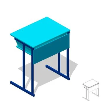 School desk.Isolated on white. 3d Vector illustration.Isometric style. Иллюстрация