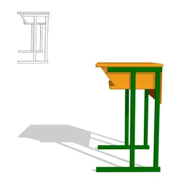 School desk.Isolated on white. 3d Vector illustration.Side view. Stock Illustration