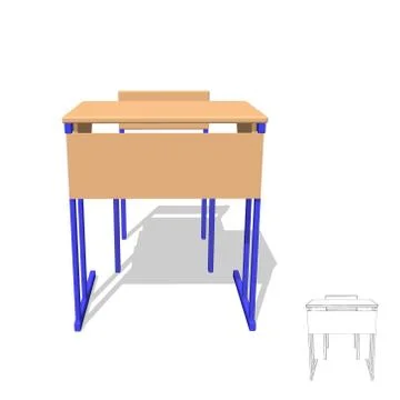 School desk.Isolated on white. 3d Vector illustration.Front view. Иллюстрация