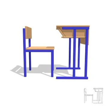 School desk.Isolated on white. 3d Vector illustration.Side view. Stock Illustration