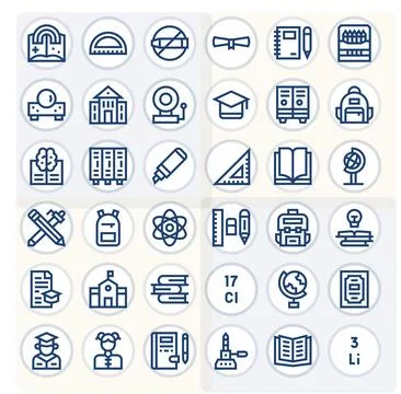 School Digital Vector Pack containing 36 PIXEL Perfect Bold Line High Resol.. Illustrazione stock