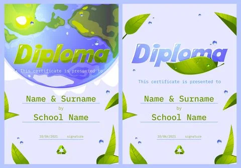 School diploma, save the planet certificate frame Stock Illustration