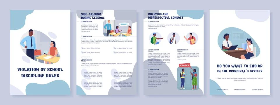 School discipline rules violation flat vector brochure template Stock Illustration