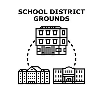 School district grounds concept with multiple educational buildings Stock Illustration