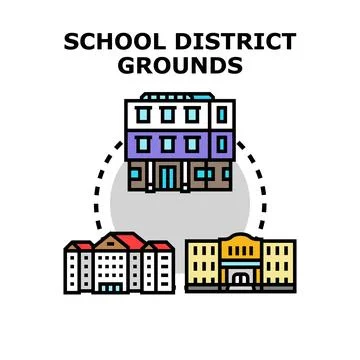 School district grounds concept with multiple educational buildings Stock Illustration