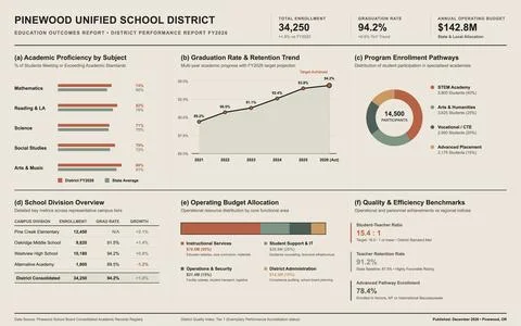 School District Performance Dashboard with Academic and Financial Data Stock Illustration
