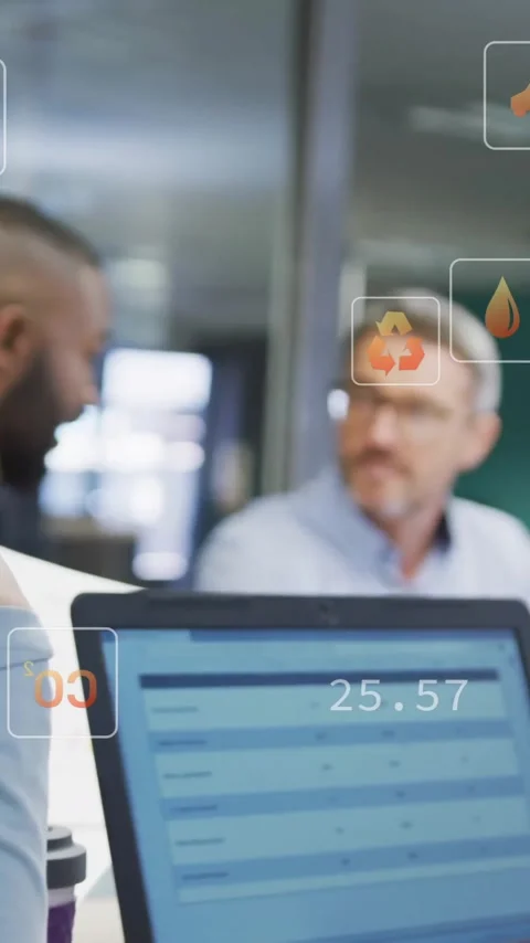 In school, diverse team working on laptops with animation of health data icons Stock Footage 319727360